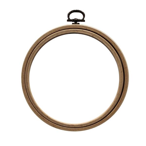 Beech wood display hoop with metal hanger.