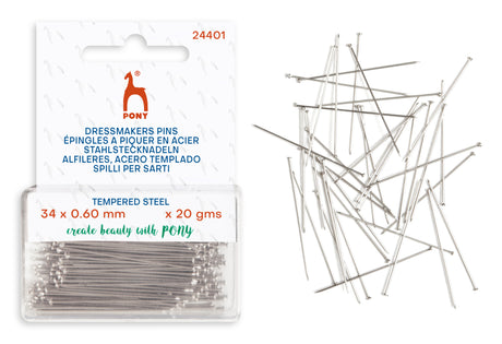 Pony Colour Head Dressmaker Pins – 34 × 0.60 mm, 20 g