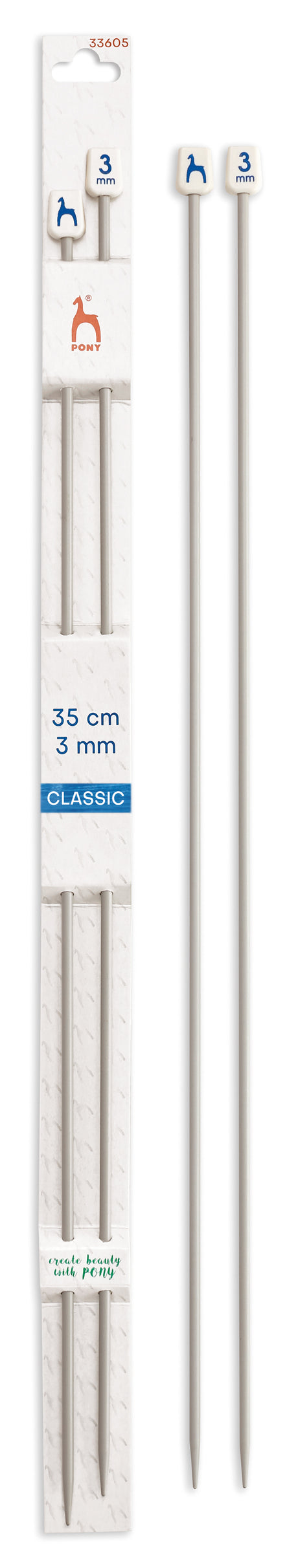 Pony Classic Aluminium Single Pointed Knitting Needles – 35, 40 & 60 cm, 35 cm, 3.00 mm