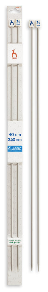 Pony Classic Aluminium Single Pointed Knitting Needles – 35, 40 & 60 cm, 40 cm, 2.50 mm