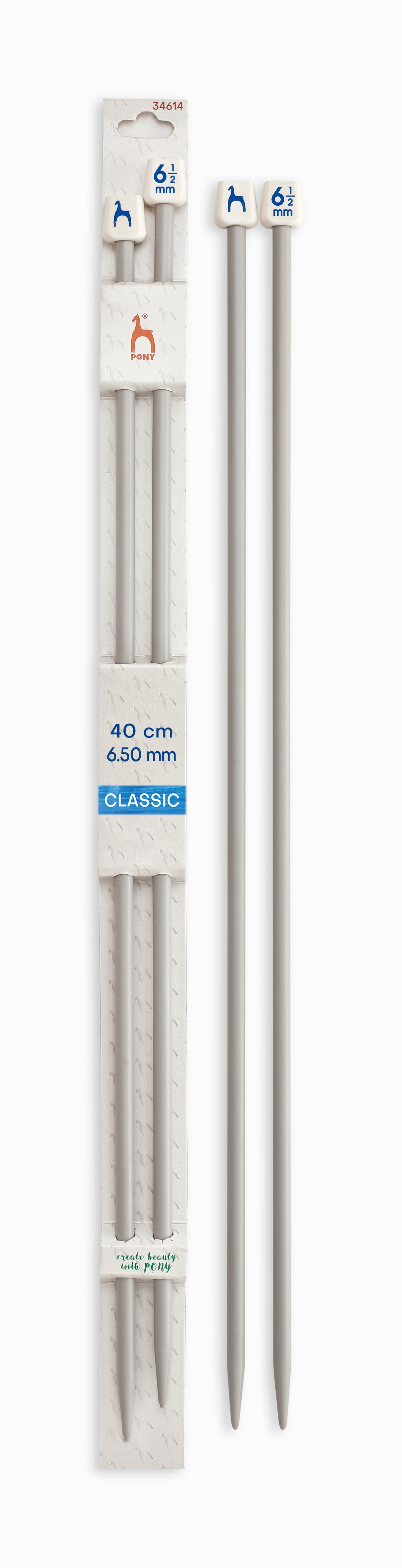 Pony Classic Aluminium Single Pointed Knitting Needles – 35, 40 & 60 cm, 40 cm, 6.50 mm