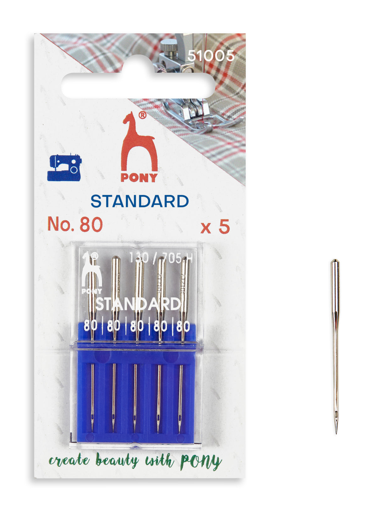 Pony Sewing Machine Needles, Standard, No. 80 / 5 pcs