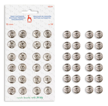 Pony Snap Fasteners, Nickel, No. 7 – 15 mm / 24 pcs