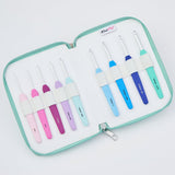KnitPro Waves Single Ended Crochet Hook Deluxe Set - 9 Color - Coded Ergonomic Hooks 2.0, 2.5, 3.0, 3.5, 4.0, 4.5, 5.0, 5.5 & 6.0 mm - Leo Hobby Marketplace