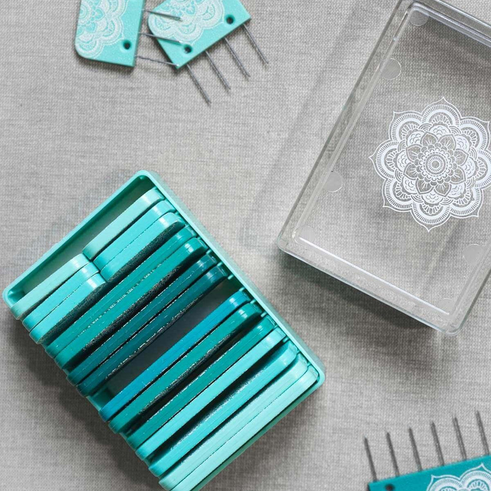 KnitPro's turquoise blockers, part of the serene Mindful Collection.